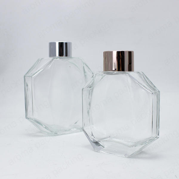 High Quality Custom Shape Luxury Clear Diffuser Bottle With Metal Lid For Fresh Air