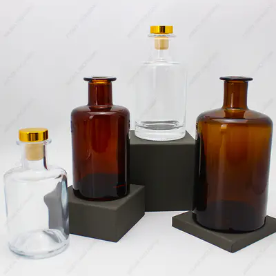 Luxury Straight Edge Clear Amber Round Diffuser Bottle With Lid And Rubber Plugs