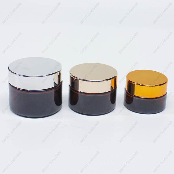 High Quality Round Amber Cream jar With Metal Lid,UV Protection