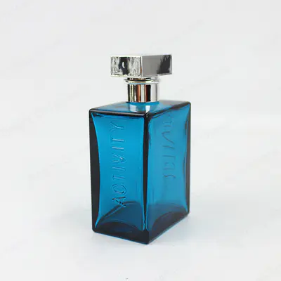 High Quality Luxury Square Blue Glass Perfume Spray Bottle With Custom Lid