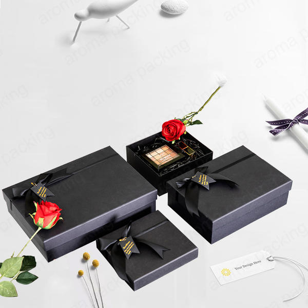 Luxury Black Delicate Gift Box With Custom Color Ribbon For Family Friend