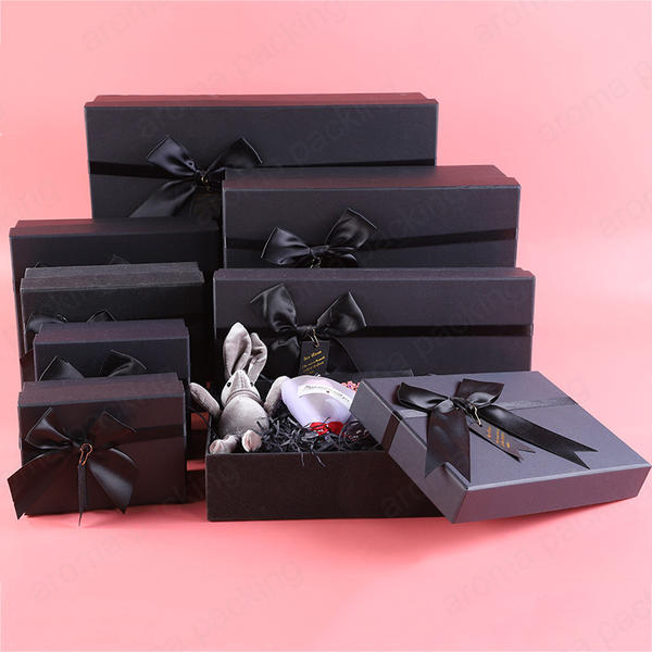 Luxury Black Multiple Sizes Gift Boxes Wholesale With Ribbon For Holiday And Festival Gifts