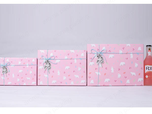 Luxury Custom Pattern Grey PInk Paper Boxes For Gifts Packaging With Ribbon