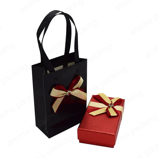 Hot Sale Red Black Jewelry Box Packaging With Custom Color Ribbon For Present