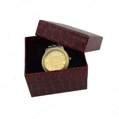 高級時計ギフトボックス卸売、小さな贈り物用のライナー付き赤いフリップトップボックス