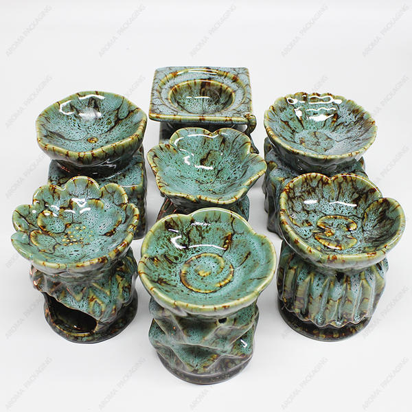 Ceramic Oil Burner Aroma Diffuser Furnace Home Decoration Romantic Green Pattern