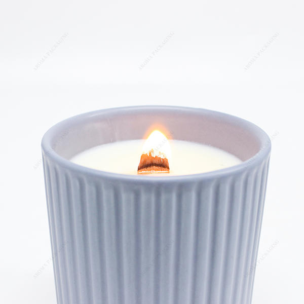 2022 New Round Stripes 12oz Purple Ceramic Candle Jar Customization Accepted