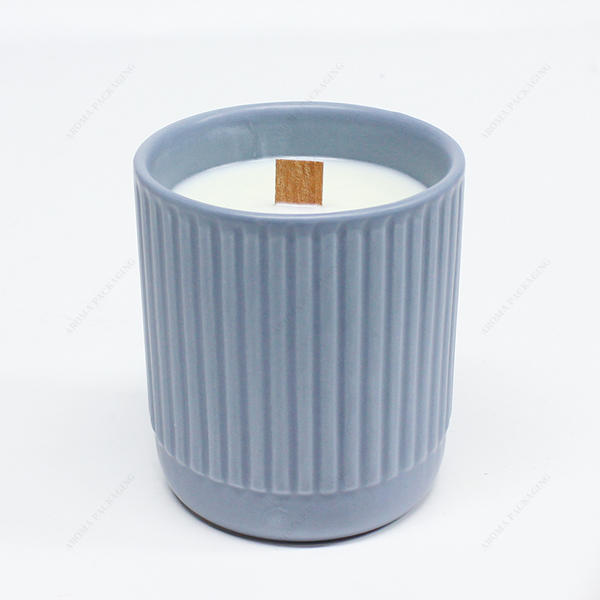 2022 New Round Stripes 12oz Purple Ceramic Candle Jar Customization Accepted
