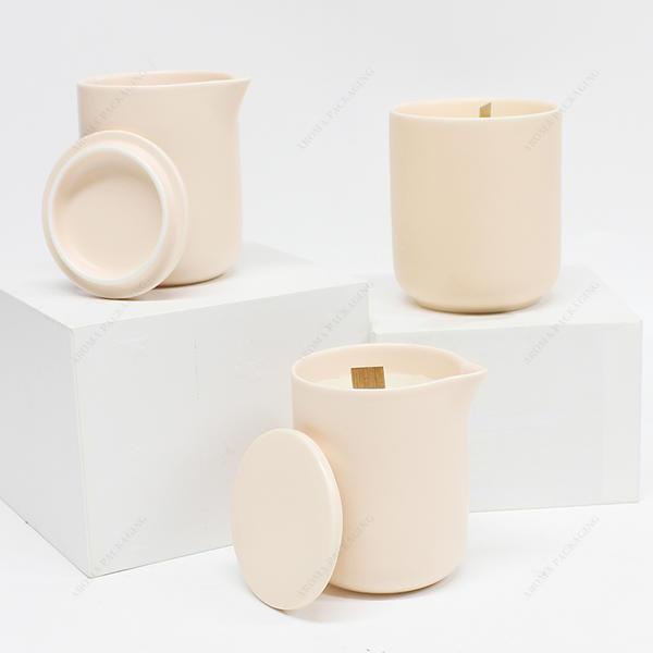High Quality Matte Yellow Ceramic Candle Jar Round Bottom Candle Holder With Lid