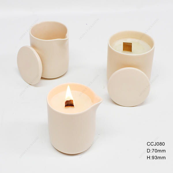 High Quality Matte Yellow Ceramic Candle Jar Round Bottom Candle Holder With Lid