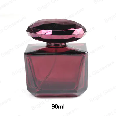 High Quality Luxury Square Rose Glass Perfume Bottle With Luxury Glass Lid