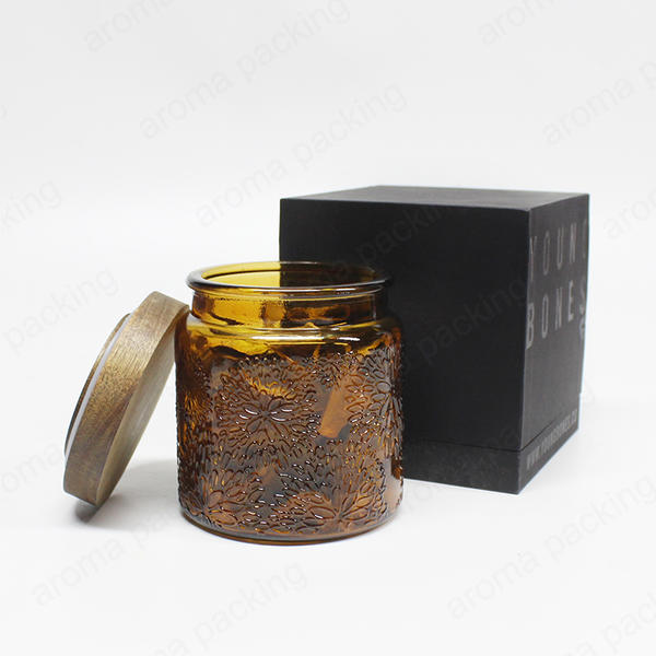 High Quality Round Bottom Amber Glass Storage Jar With Wooden Lid For Storage