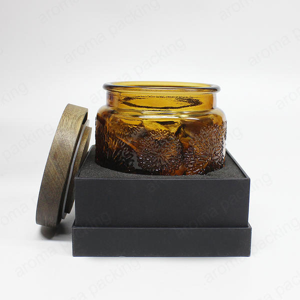 High Quality Round Bottom Amber Glass Storage Jar With Wooden Lid For Storage