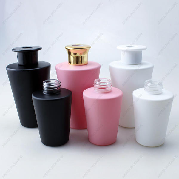 Hot Sale Round Black White Pink Matte Glass Diffuser Bottle With Metal Lid
