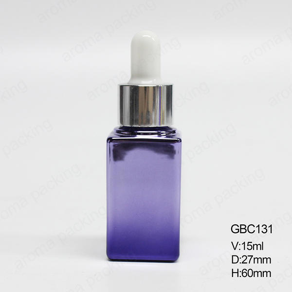 Wholesale Luxury Square Purple 0.5oz Glass Essential Oil Bottle With Dropper