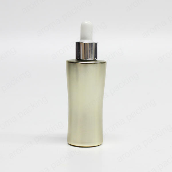High Quality 40ml Round Beige Glass Essential Oil Bottle With Dropper Metal Lid