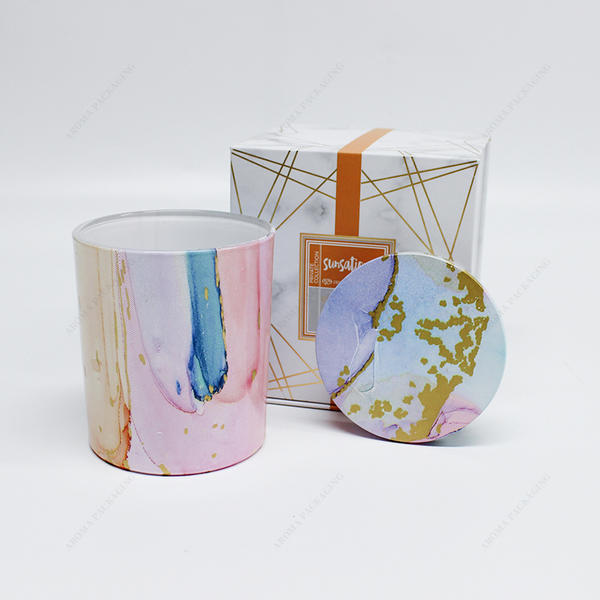High Quality Custom Lid Luxury Water Transfer Printing Glass Candle Jar For Candle Making