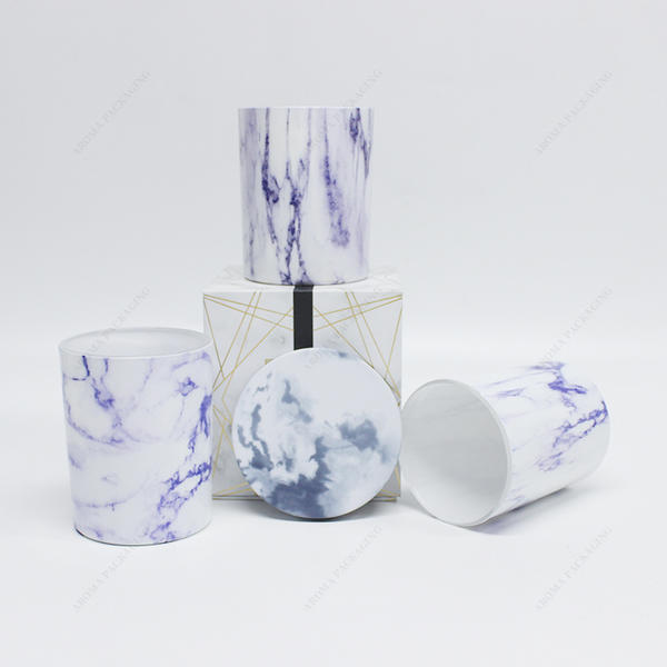 Factory Made Luxury Water Transfer Printing Purple Glass Candle Jar WIth Lid Box For Candle