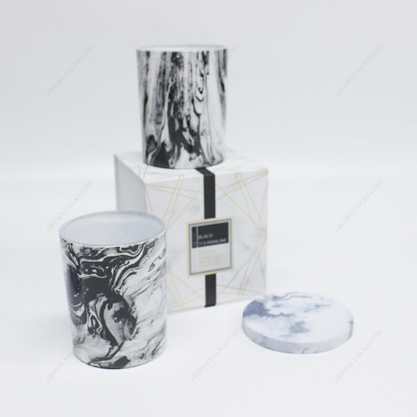 Factory Wholesale Luxury Black Water Transfer Printing Glass Candle Jar With Wood Lid