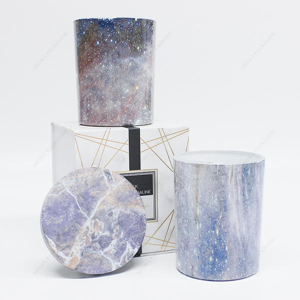High Quality Fade-Resistant Starry Sky Round Glass Candle Jar With Lid For Home Deco