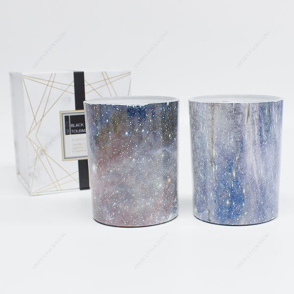 High Quality Fade-Resistant Starry Sky Round Glass Candle Jar With Lid For Home Deco