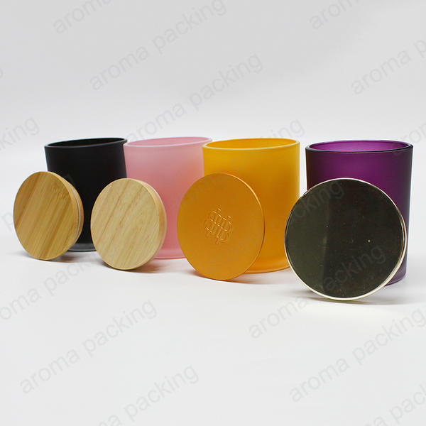 Factory Custom Wood Bamboo Metal Top Round Glass Candle Jar For Candle Making