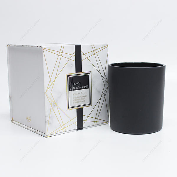 Free Sample Luxury Matte Luxury Black Glass Candle Jar With Lid And Box For Deco