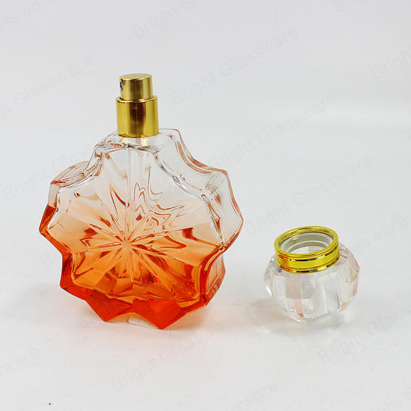 Factory Made Custom Shape Process Gradient Color Glass Perfume Bottle With Spray Pump