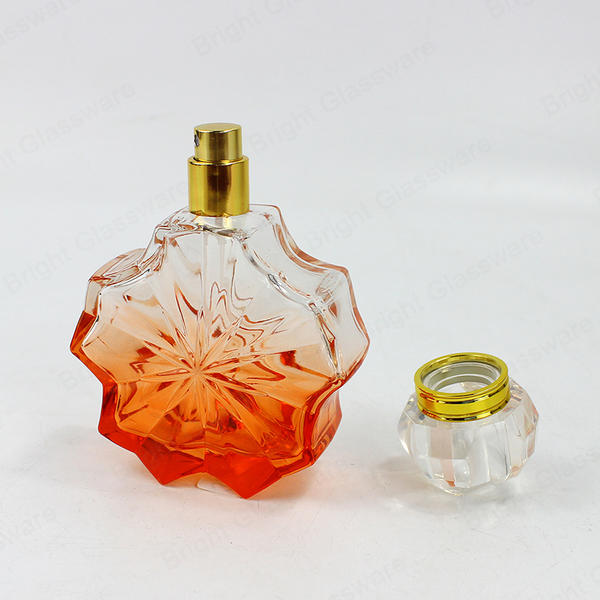 工場製カスタムシェイププロセスグラデーションカラーガラス香水瓶 スプレーポンプ付き