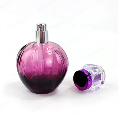卸売エンボス加工ラウンド形状グラデーションカラーガラス香水ボトル(キャップ付き)