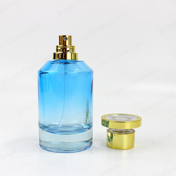 Hot Sale Round Thick Bottom Black Blue Glass Perfume Bottle With Metal Cap