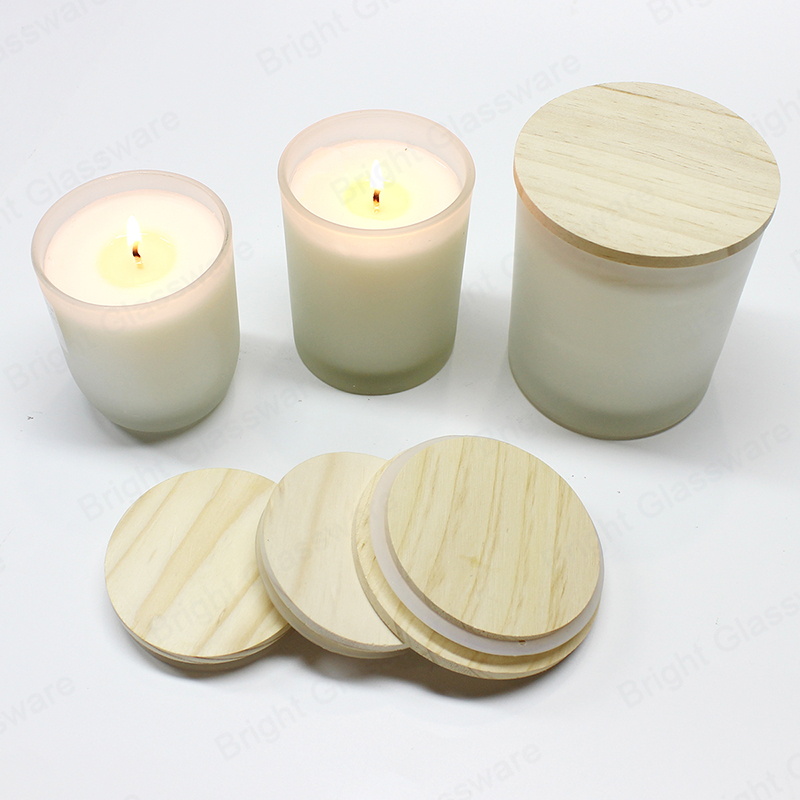 고품질 소나무 나무 라운드 캔들 나무 뚜껑 실리콘 링 촛불 항아리