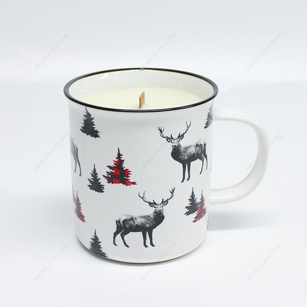 Newest Style Custom Pattern Logo White Ceramic Candle Jar With Handle