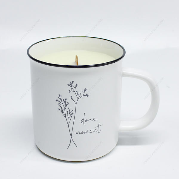 Newest Style Custom Pattern Logo White Ceramic Candle Jar With Handle