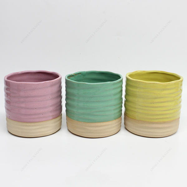 Wholesale Pink Green Yellow Round Embossed Ceramic Candle Jar With Box For Candle