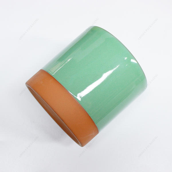 Factory Made Smooth Double Color Green Black Yellow Blue Ceramic Candle Jar For Candle