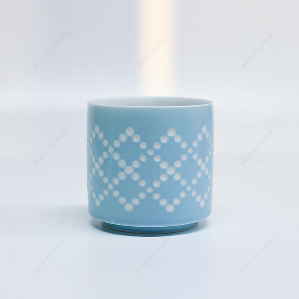 Factory Made Custom Art Pattern White Green Blue Ceramic Candle Jar For Candle