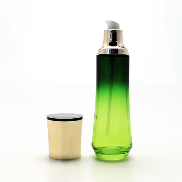 勾配の緑の円形のガラス香水瓶のための試供品は皮のためのポンプが付いている