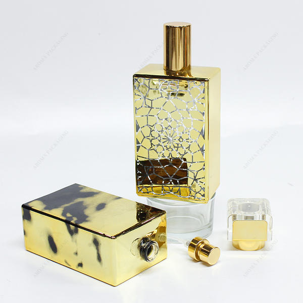 Free Sample Embossed Custom Pattern Gold Round Square Glass Perfume Bottle With Pump