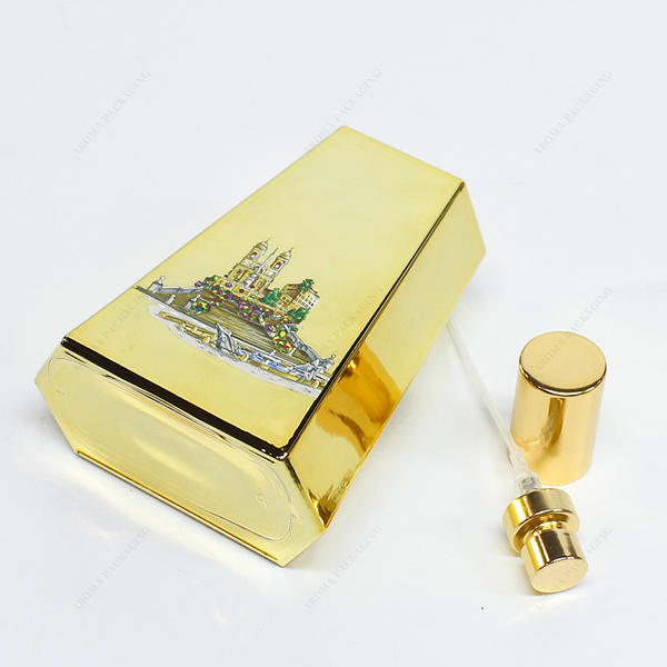 Free Sample Custom Shape Pattern Gold Glass Perfume Bottle With Pump And Cap