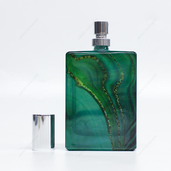 スキンケア用ポンプ付き無料サンプルスクエアエメラルドグリーンガラス香水瓶