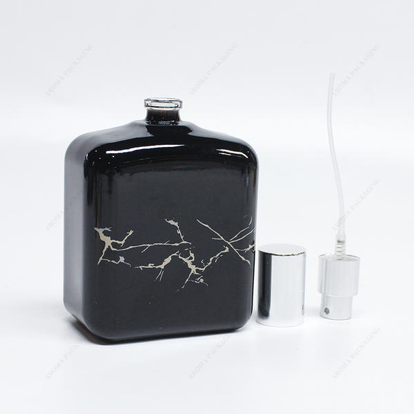無料サンプルカスタムパターンロゴブラックガラス香水瓶、個人用キャップ付き