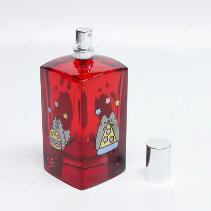 Free Sample Cute Cat Pattern Square Glass Perfume Bottle With Pump Support Custom