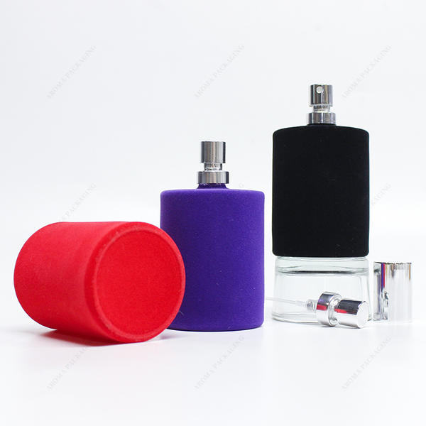 Free Sample Velvet Round Black Red Purple Glass Perfume Bottle With Pump