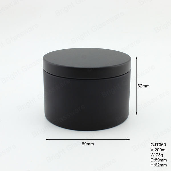 Round Matte Black Tinplate Jar 7oz 200ml 89*62mm GJT062 with Lid for Candle