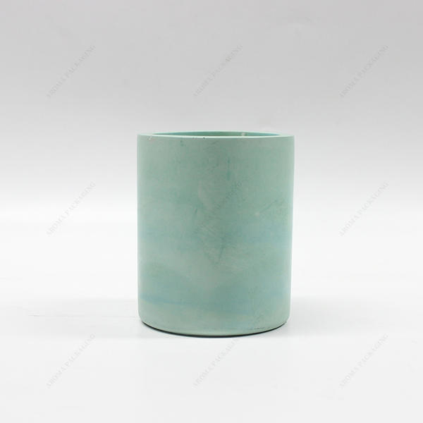 Round Blue Green Matte Concrete Candle Jar Thick Edge with Lid for Deco