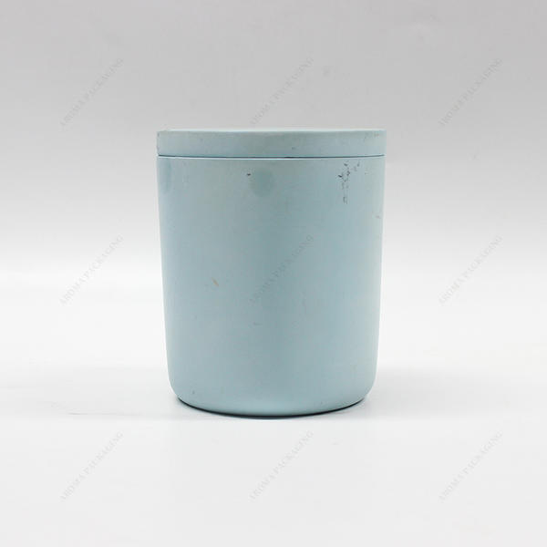 Round Blue Green Matte Concrete Candle Jar Thick Edge with Lid for Deco