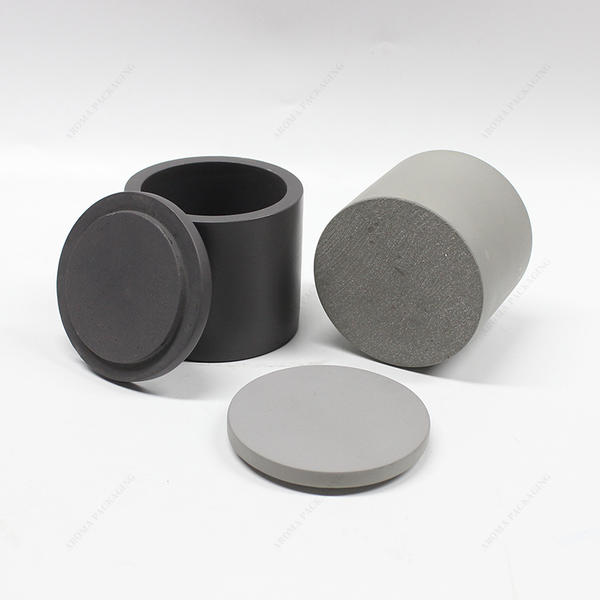 Free Sample Round Matte Black Concrete Candle Jar with Lid for Deco