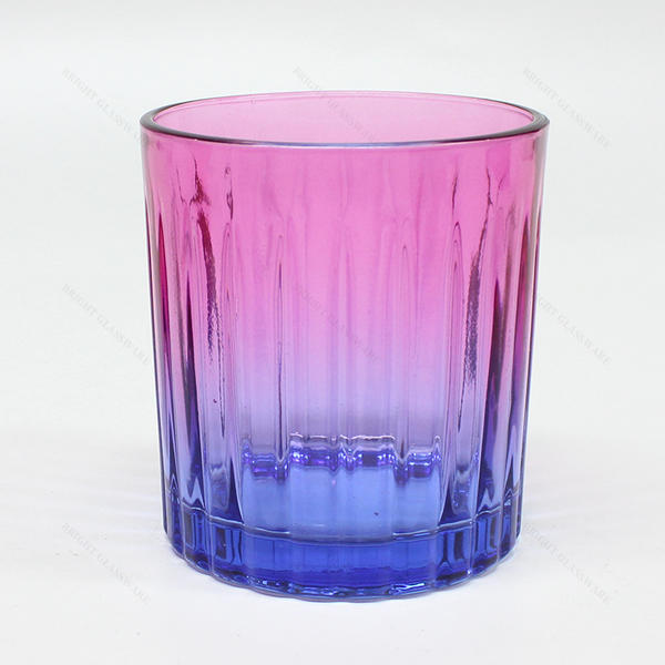 Free Sample Stripes Gradient Glass Candle Jar BGC8095B  D85*H90mm with Lid