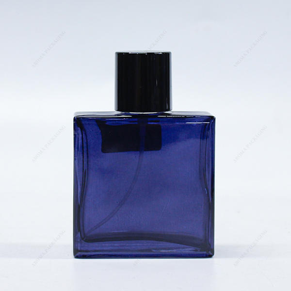 Free Sample Square Glass Perfume Bottle Blue Black 40ml GBC218 with Lid